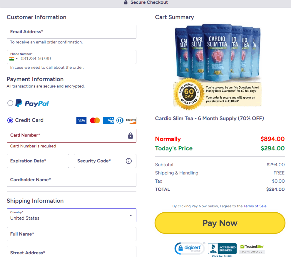 Cardio Slim Tea-order-page